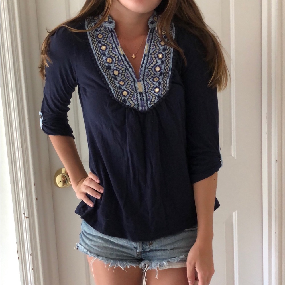 Anthropologie 3/4 Sleeve Navy Blouse